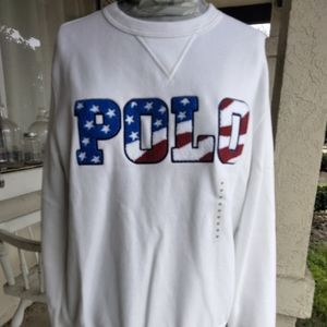 Polo Ralph Lauren Men's US Flag Magic Logo Fleece Sweatshirt White Size M